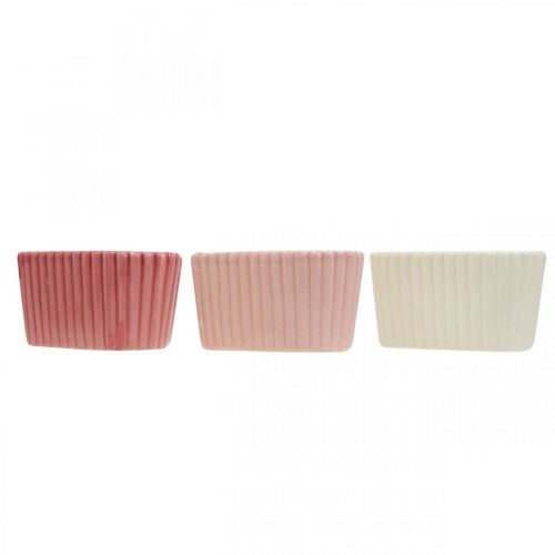 Prodotto Cuore decorativo in ceramica bianco, rosa, mini fioriera H6 cm 3 pz