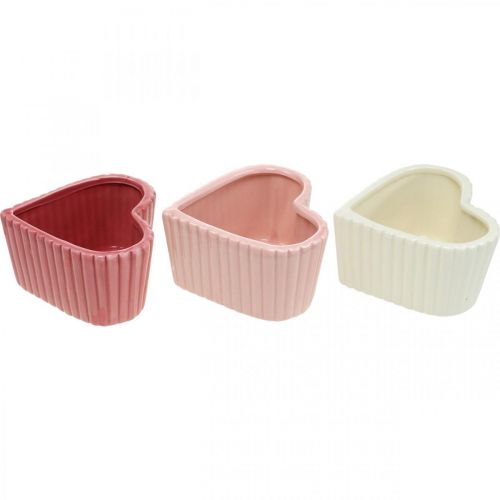 Prodotto Cuore decorativo in ceramica bianco, rosa, mini fioriera H6 cm 3 pz
