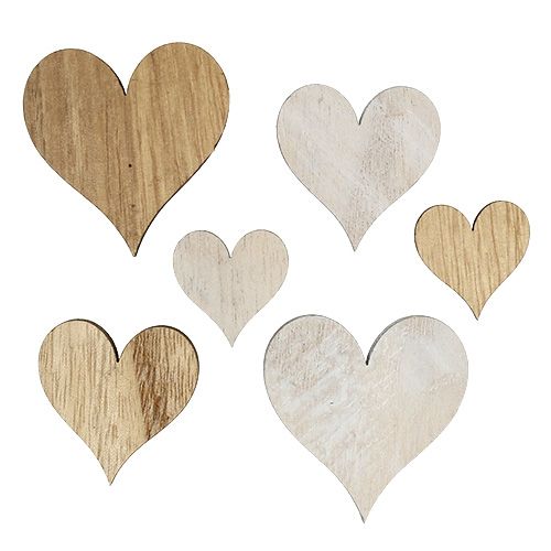 Floristik24 Mix di cuori di legno grigio, natura 2,5 cm - 5 cm 46 pezzi
