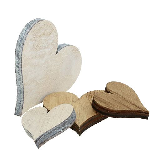 Floristik24 Mix di cuori di legno grigio, natura 2,5 cm - 5 cm 46 pezzi