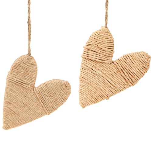 Cuori per decorazione da appendere in canapa e rafia naturale H10,5cm 8 pezzi