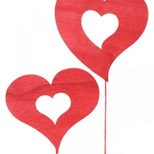 Floristik24 Spina fiore cuore, decorazione in legno da attaccare, San Valentino, spina decorativa rossa, Festa della mamma L31-33cm 24 pezzi