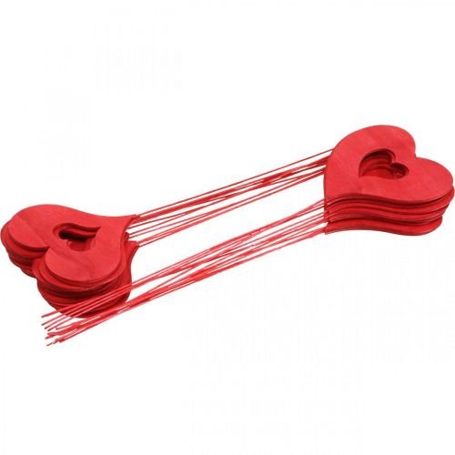 Floristik24 Spina fiore cuore, decorazione in legno da attaccare, San Valentino, spina decorativa rossa, Festa della mamma L31-33cm 24 pezzi