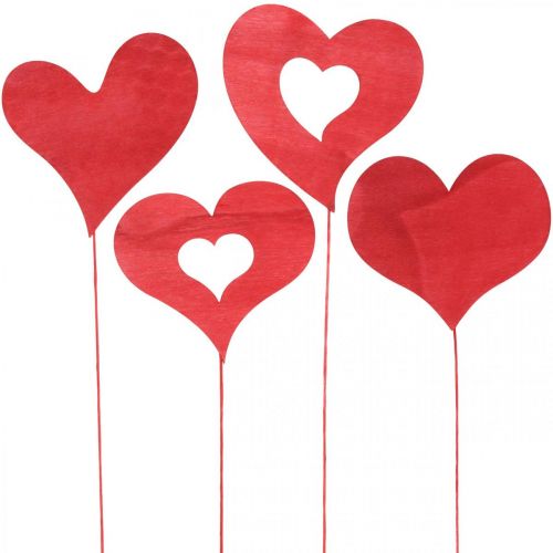 Floristik24 Spina fiore cuore, decorazione in legno da attaccare, San Valentino, spina decorativa rossa, Festa della mamma L31-33cm 24 pezzi
