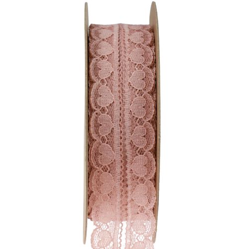 Floristik24 Nastro di pizzo cuori nastro decorativo pizzo rosa antico 25mm 15m