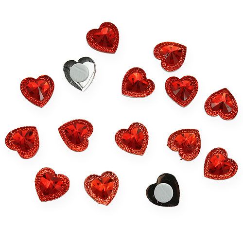 Floristik24 Cuori da incollare su diamante rosso 2 cm 48 pz