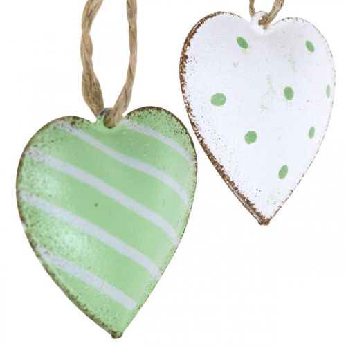 Floristik24 Cuori in metallo da appendere, San Valentino, decorazione primaverile, ciondolo cuore verde, bianco H3.5cm 10pz
