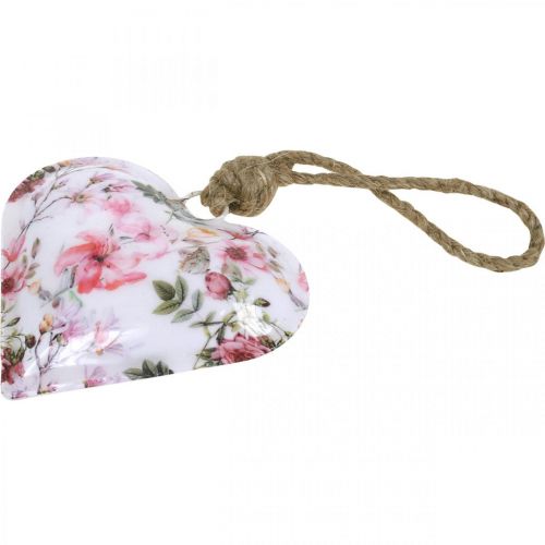 Floristik24 Cuore con motivo floreale, festa della mamma, ciondolo in metallo H9cm 3pz