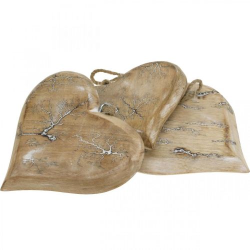 Floristik24 Decorazione per matrimonio, ciondolo cuore, San Valentino, decorazione in legno con motivo natura, bianco lavato 14×15,5 cm 3 pezzi