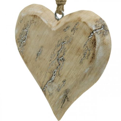 Floristik24 Decorazione per matrimonio, ciondolo cuore, San Valentino, decorazione in legno con motivo natura, bianco lavato 14×15,5 cm 3 pezzi