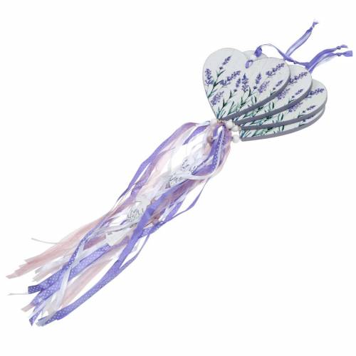 Floristik24 Cuore con motivo lavanda da appendere, matrimonio, decorazione estiva mediterranea, San Valentino, cuore lavanda 4 pezzi