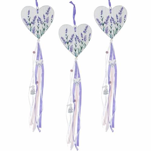 Floristik24 Cuore con motivo lavanda da appendere, matrimonio, decorazione estiva mediterranea, San Valentino, cuore lavanda 4 pezzi