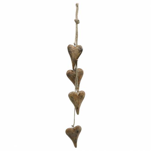 Floristik24 Cuori in legno con intarsi in glitter su filo da appendere Natural L60cm