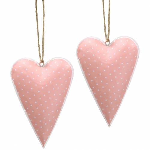 Floristik24 Appendiabiti a cuore in metallo rosa antico, puntinato bianco H11cm 6pz