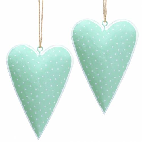 Floristik24 Appendiabiti a cuore in metallo verde, puntinato bianco H11cm 6pz