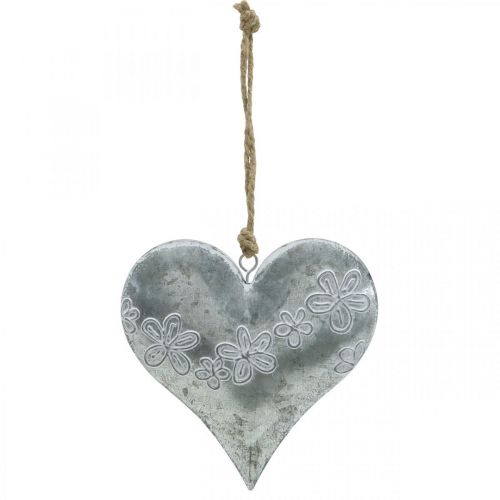 Floristik24 Cuori da appendere, decoro in metallo con goffratura, San Valentino, decoro primaverile argento, bianco H13cm 4pz