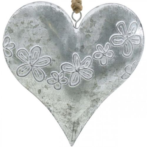 Floristik24 Cuori da appendere, decoro in metallo con goffratura, San Valentino, decoro primaverile argento, bianco H13cm 4pz