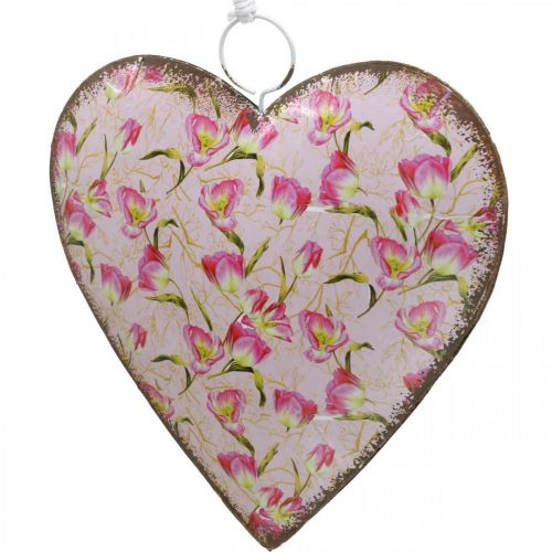 Floristik24 Cuore da appendere, San Valentino, decorazione cuore con rose, festa della mamma, decorazione in metallo H16cm 3 pezzi