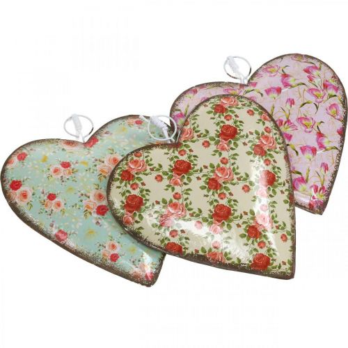 Floristik24 Cuore da appendere, San Valentino, decorazione cuore con rose, festa della mamma, decorazione in metallo H16cm 3 pezzi