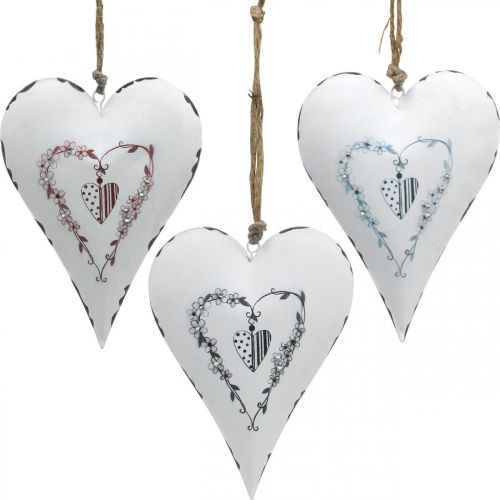 Floristik24 Cuori decorativi da appendere in metallo Cuore in metallo bianco 12×16cm 3pz