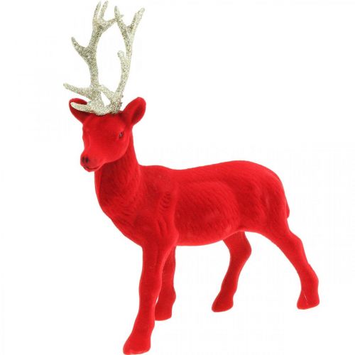 Decorativo cervo figura decorativa renna decorativa floccata rossa H28cm