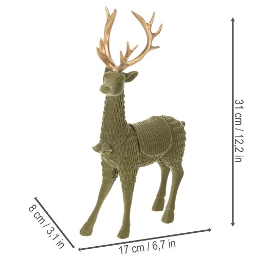 Statuetta decorativa di cervo in piedi, con corna floccate, 31 cm | Floristik24.it