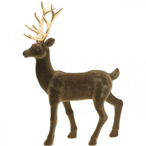 Floristik24 Decorativo cervo figura decorativa renna decorativa floccata marrone H46cm