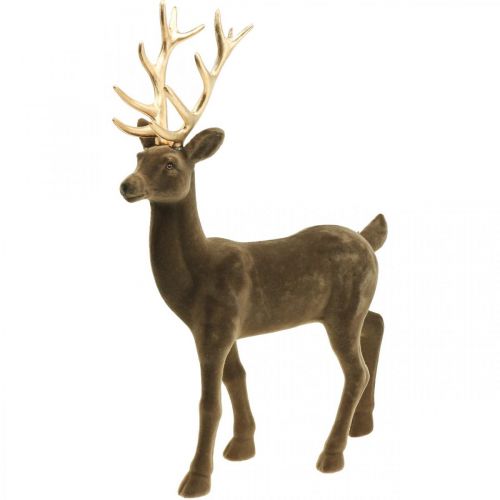 Floristik24 Decorativo cervo figura decorativa renna decorativa floccata marrone H46cm