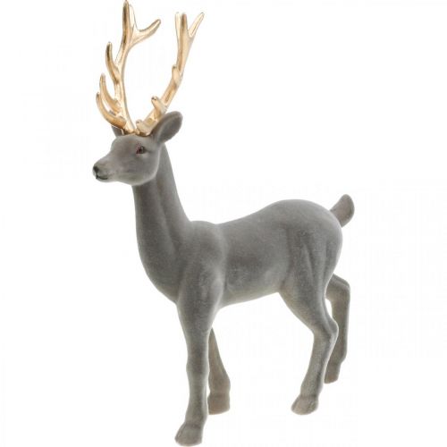 Prodotto Cervo decorativo figura decorativa renna decorativa floccata grigia H37cm