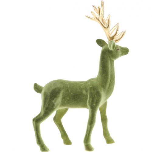 Prodotto Decorativo cervo figura decorativa renna decorativa floccata verde H37cm
