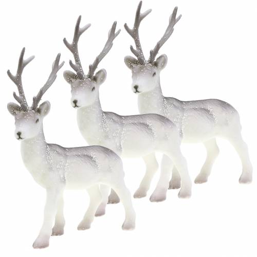 Floristik24 Renna decorativa bianca con glitter – Decorazione natalizia invernale 20 cm 3 pezzi