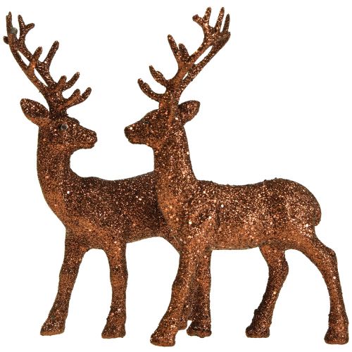 Prodotto Figura decorativa cervo renna in rame glitterato vitello H20,5 cm set di 2