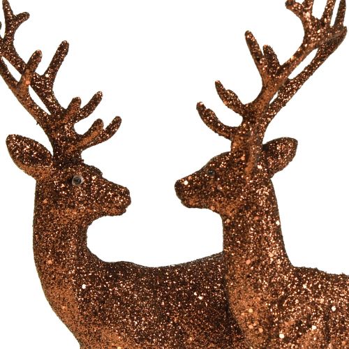 Prodotto Figura decorativa cervo renna in rame glitterato vitello H20,5 cm set di 2