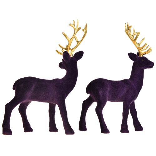 Prodotto Cervo Deco Renna Viola Oro Vitello Floccato 20 cm Set di 2