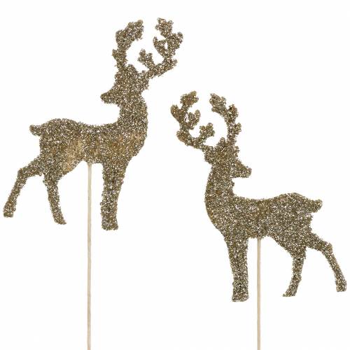 Floristik24 Plug decorativo cervo glitter oro assortiti 8/10cm 18 pz
