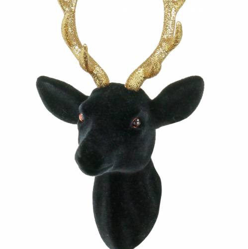 Prodotto Testa di cervo decorativa floccata nera, oro 10 cm x 20 cm 3 pezzi