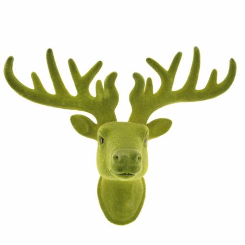 Floristik24 Testa di cervo decorativa floccata verde muschio 30 cm x 23 cm