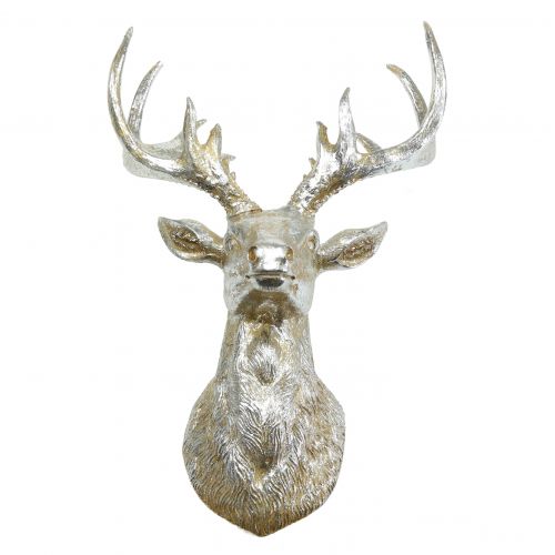 Floristik24 Testa di cervo per decorazione murale oro, argento 22 cm x 32 cm
