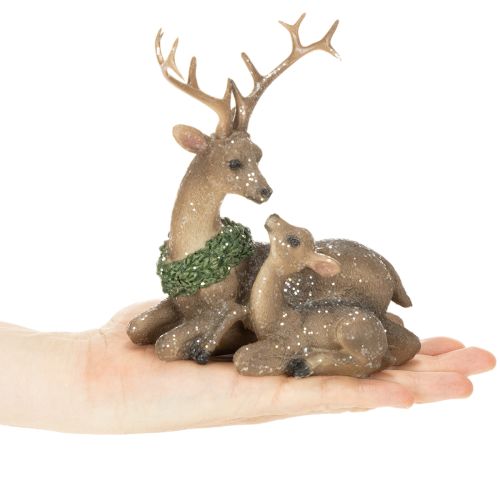 Statuetta decorativa raffigurante una famiglia di cervi con la neve come decorazione invernale, 17 cm | Floristik24.it
