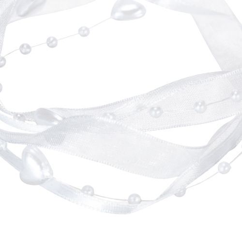 Prodotto Nastro in organza bianco per decorazioni nuziali, 10 mm x 5 m, con cuori e perle