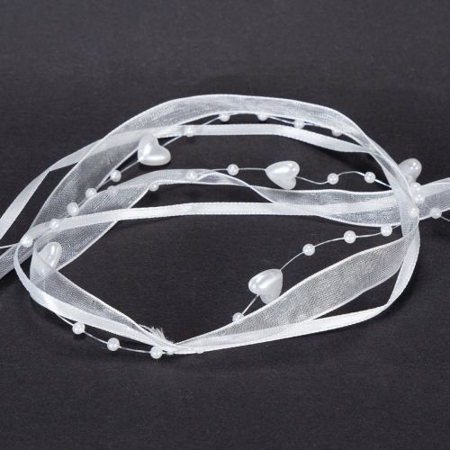 Prodotto Nastro in organza bianco per decorazioni nuziali, 10 mm x 5 m, con cuori e perle