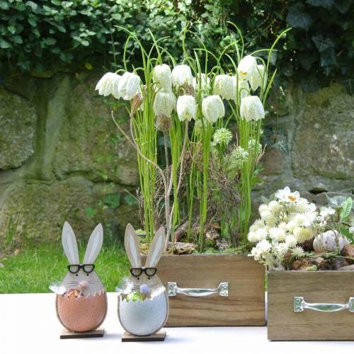 Prodotto Coniglio di legno in un uovo, decorazione primaverile, conigli con occhiali, coniglietti pasquali 3pz