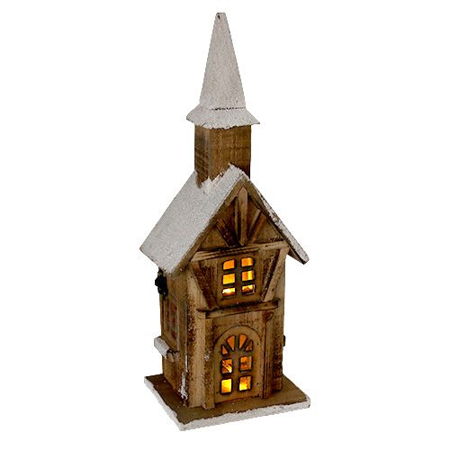 Floristik24 Chiesa in legno con illuminazione a LED natura, bianco 42cm