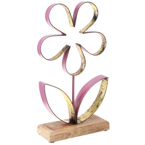 Prodotto Fiore decorativo in legno e metallo su base oro rosa antico H35 cm