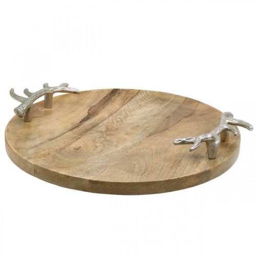 Floristik24 Vassoio in legno tondo con manico in corno vassoio decorativo rustico Ø39cm