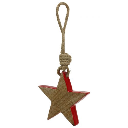 Stella in legno rossa, naturale 10 cm da appendere 1 pz