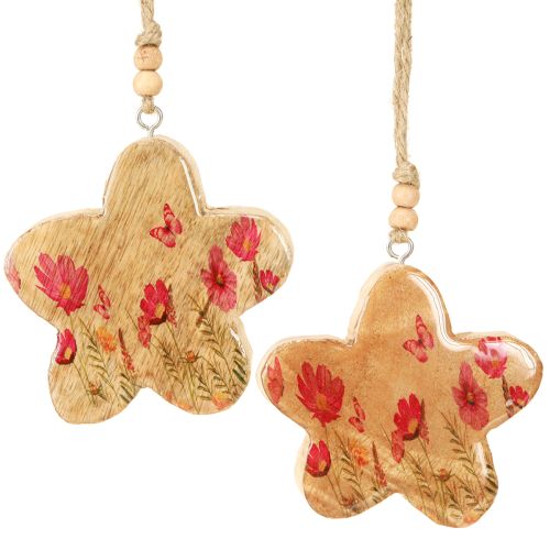 Prodotto Ciondolo in legno fiori primaverili in rosa naturale H9cm 4 pz