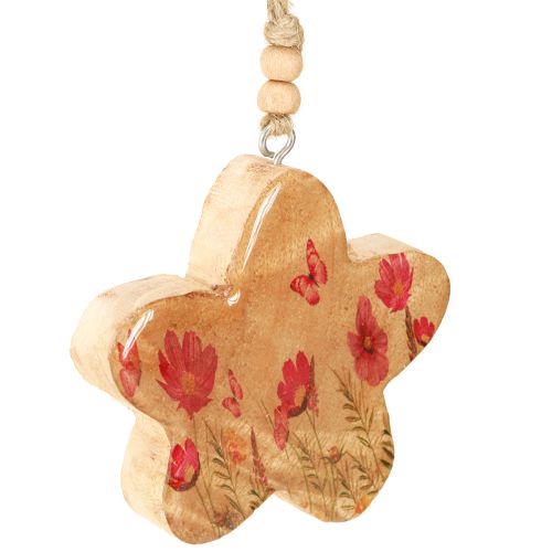 Prodotto Ciondolo in legno fiori primaverili in rosa naturale H9cm 4 pz