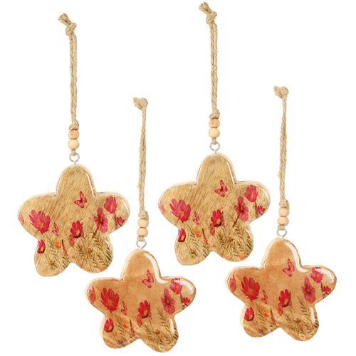 Prodotto Ciondolo in legno fiori primaverili in rosa naturale H9cm 4 pz