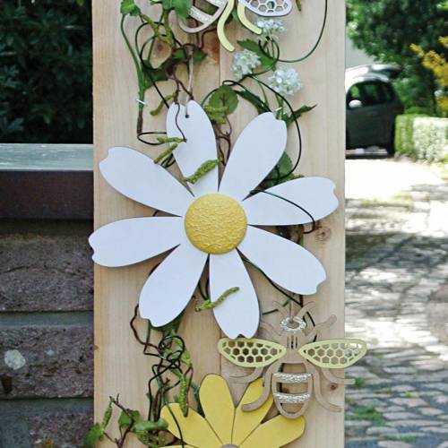 Floristik24 Fiori in legno, decorazione estiva, margherite gialle e bianche, fiori decorativi da appendere 4 pezzi